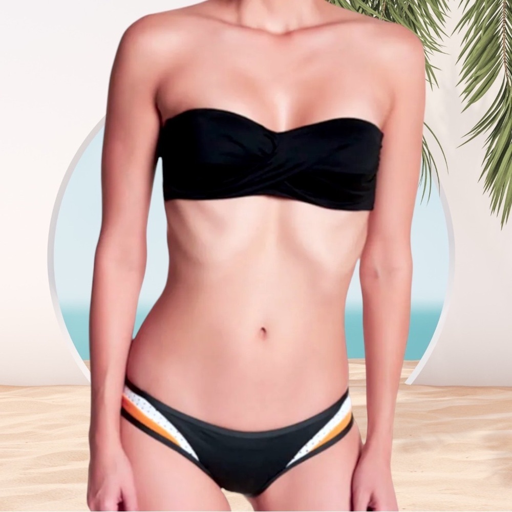 $92 Vitamin A Hipster Bikini Bottoms 8 Medium Black White Orange Swim Perforated